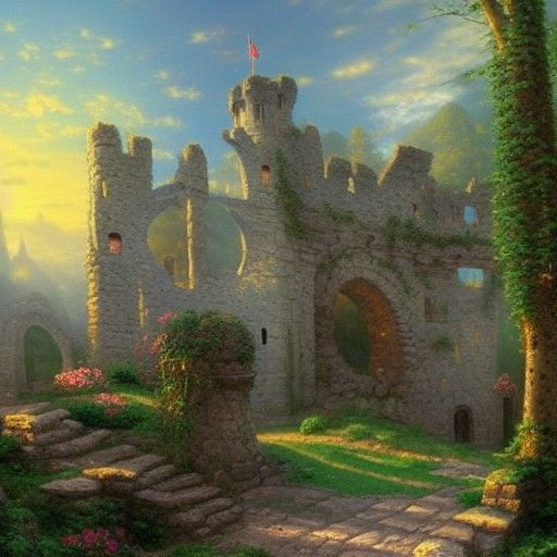 Ethereal Medieval Castle Ruins in Fantasy Style