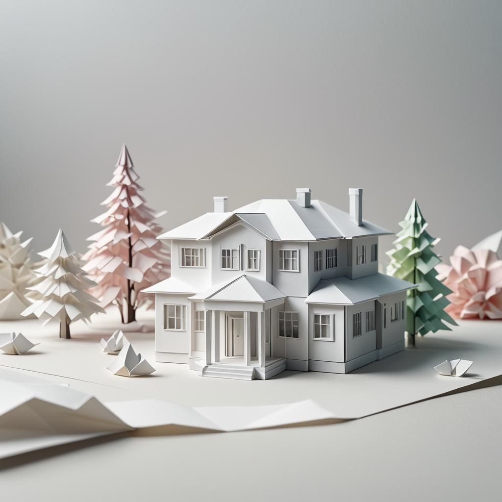 Origami White House in Papercraft Style