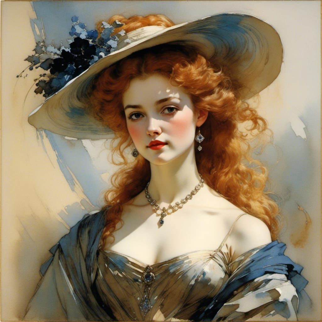 Redhead Woman in Baroque Style Portrait