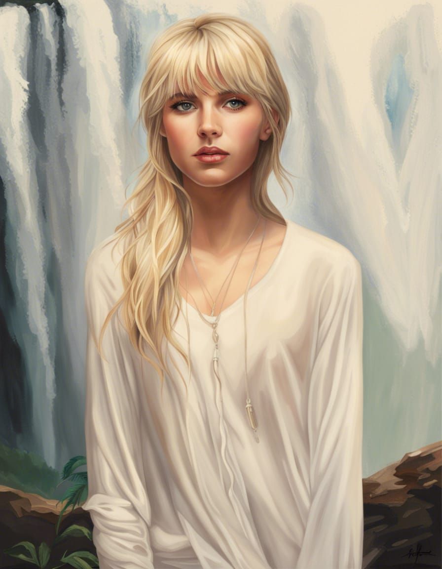 Blonde Woman Portrait at Secluded Waterfall