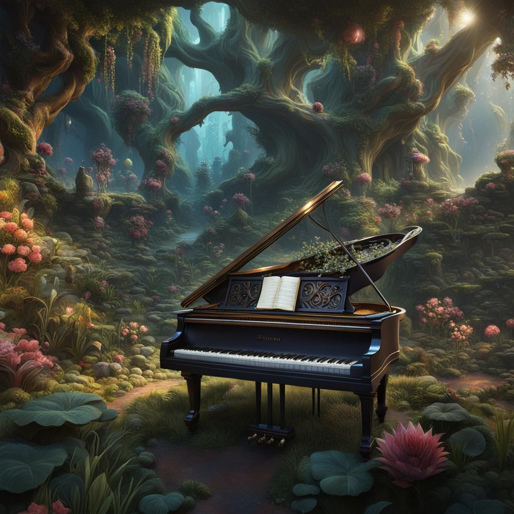Piano in Garden of Eden: Detailed Matte Painting
