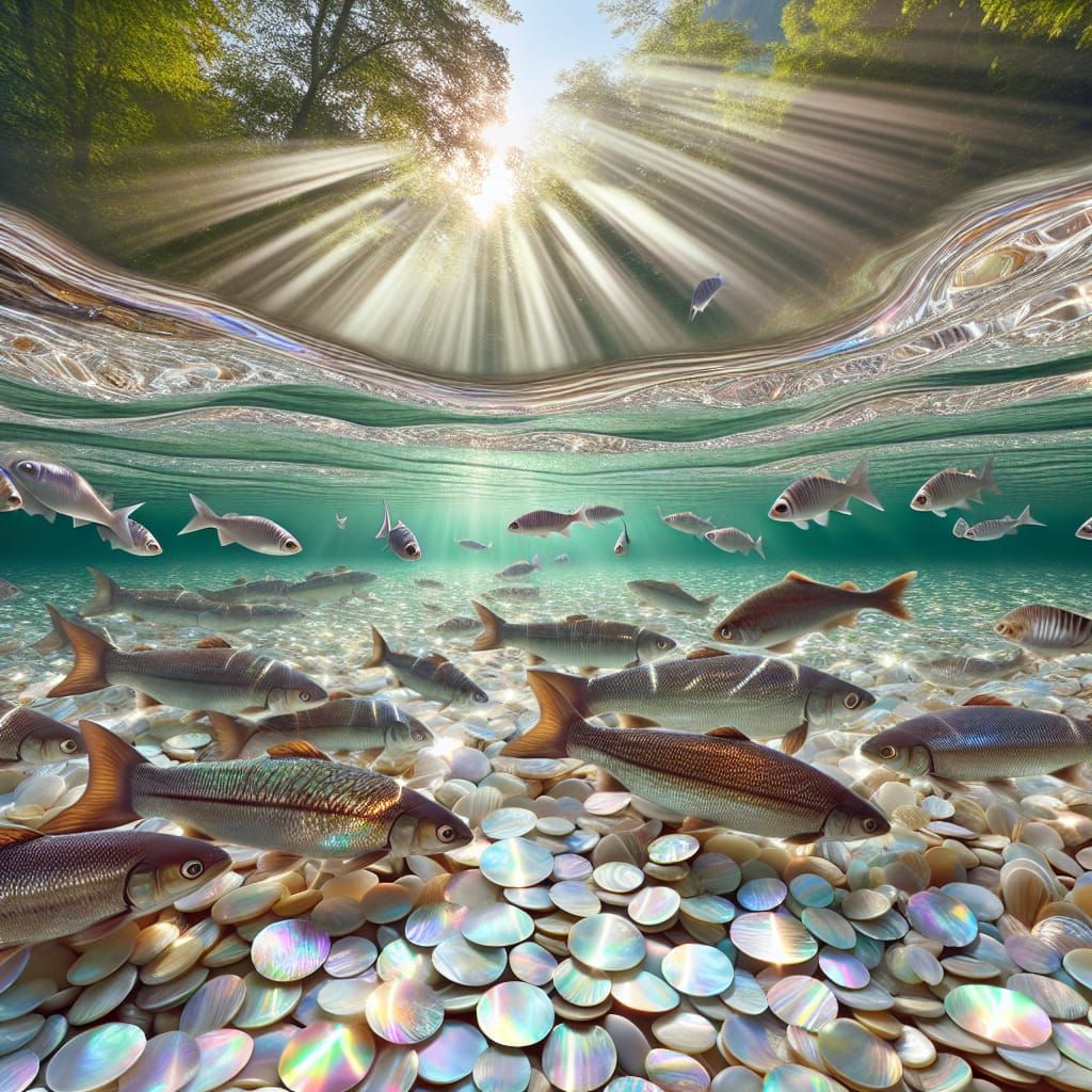 Diverse Fish Swim in Sparkling River