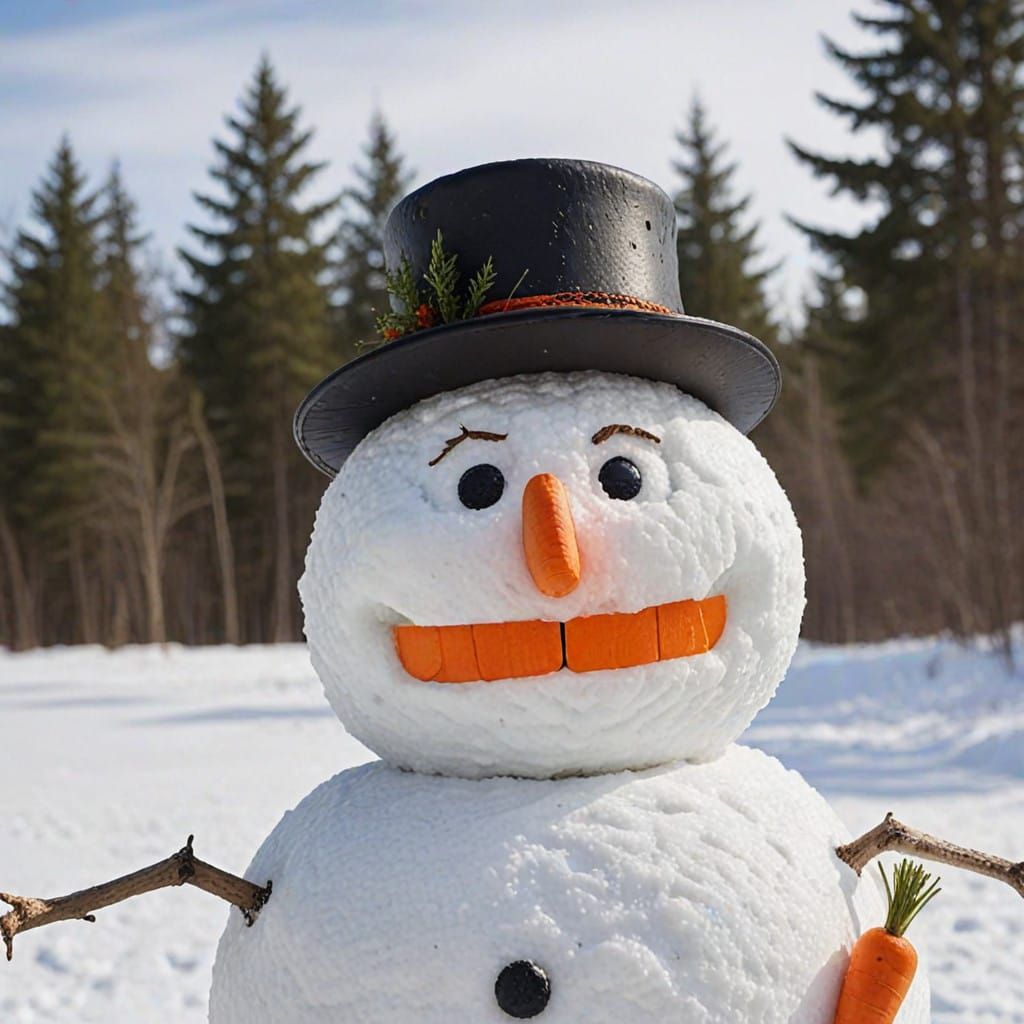 Cheerful Snowman Frozen in Shock