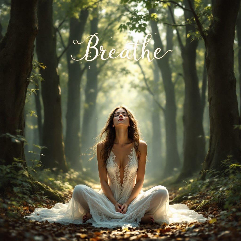 Meditative Woman in Forest, Ethereal Fantasy Art