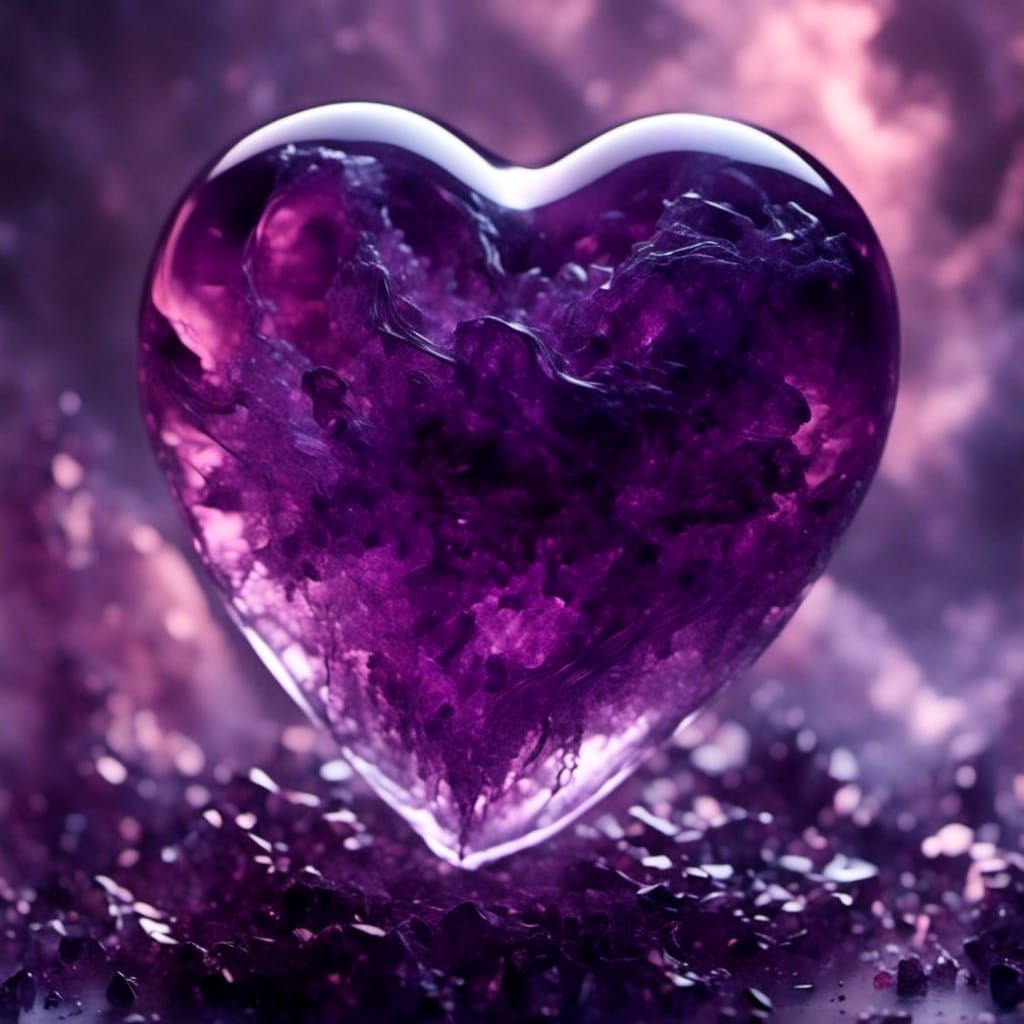 Hyper-Realistic Purple Smoke in Cracked Crystal Heart