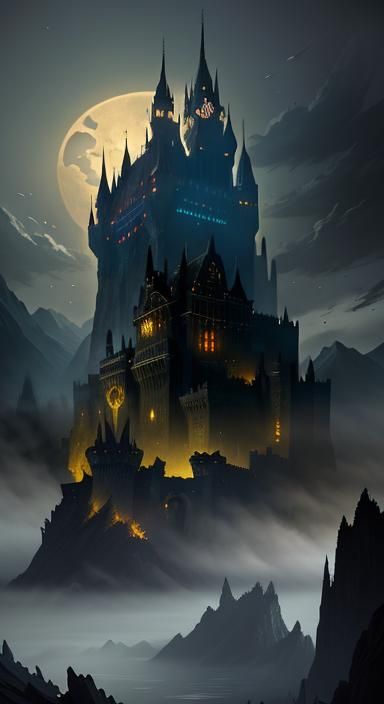 Dragon Guarding Ruined Castle: Dark Fantasy Art