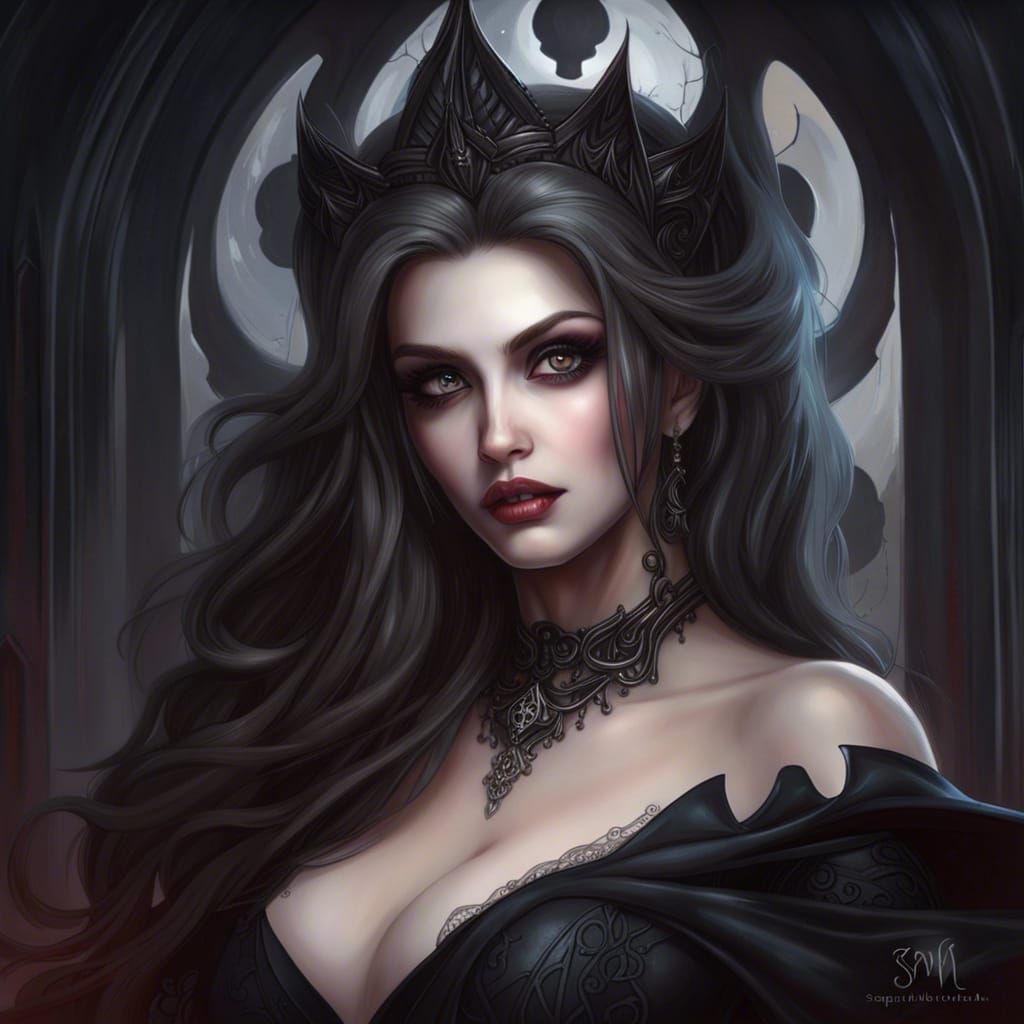 Gothic Vampire Woman in Digital Art Style