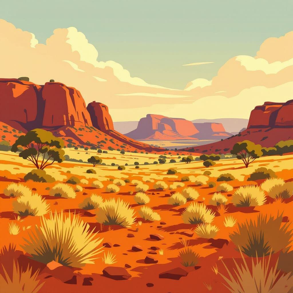 Orange Australian Landscape Art in Warm Hues