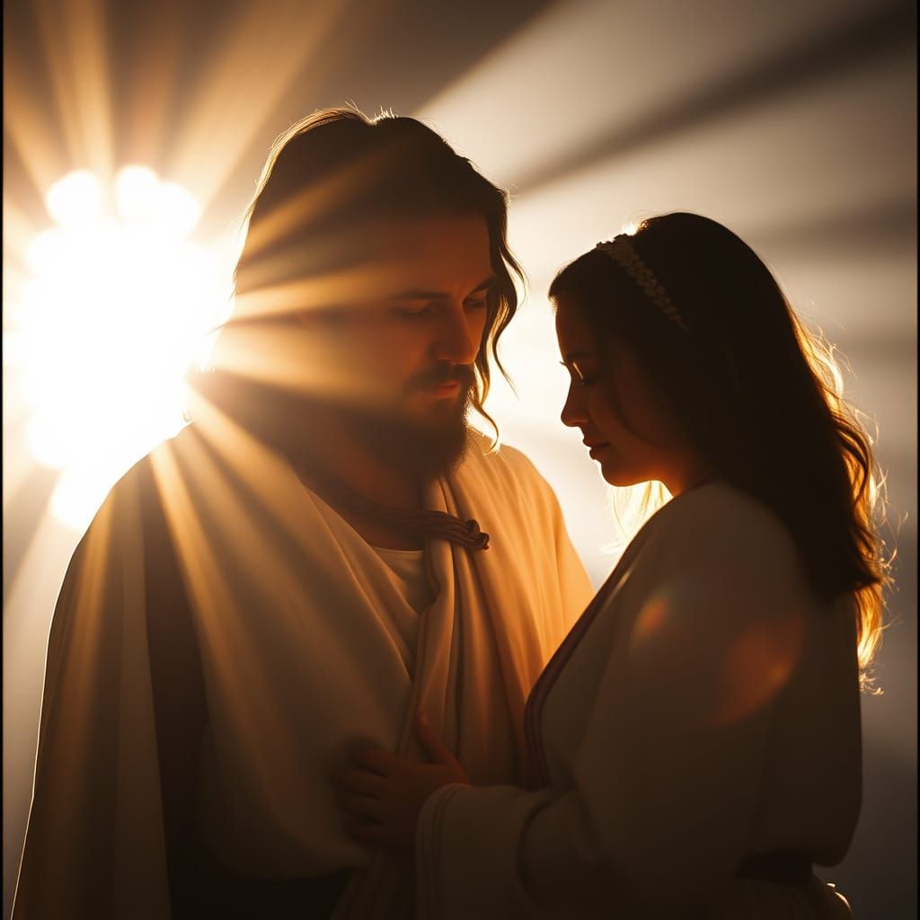 Jesus in Cinematic Film Still Comforts Crying Woman