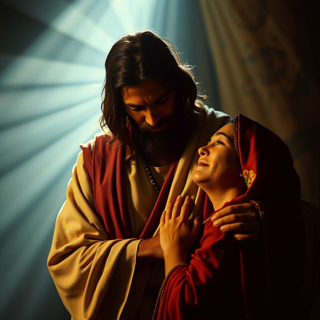 Jesus Radiates Comfort in Cinematic Film Still