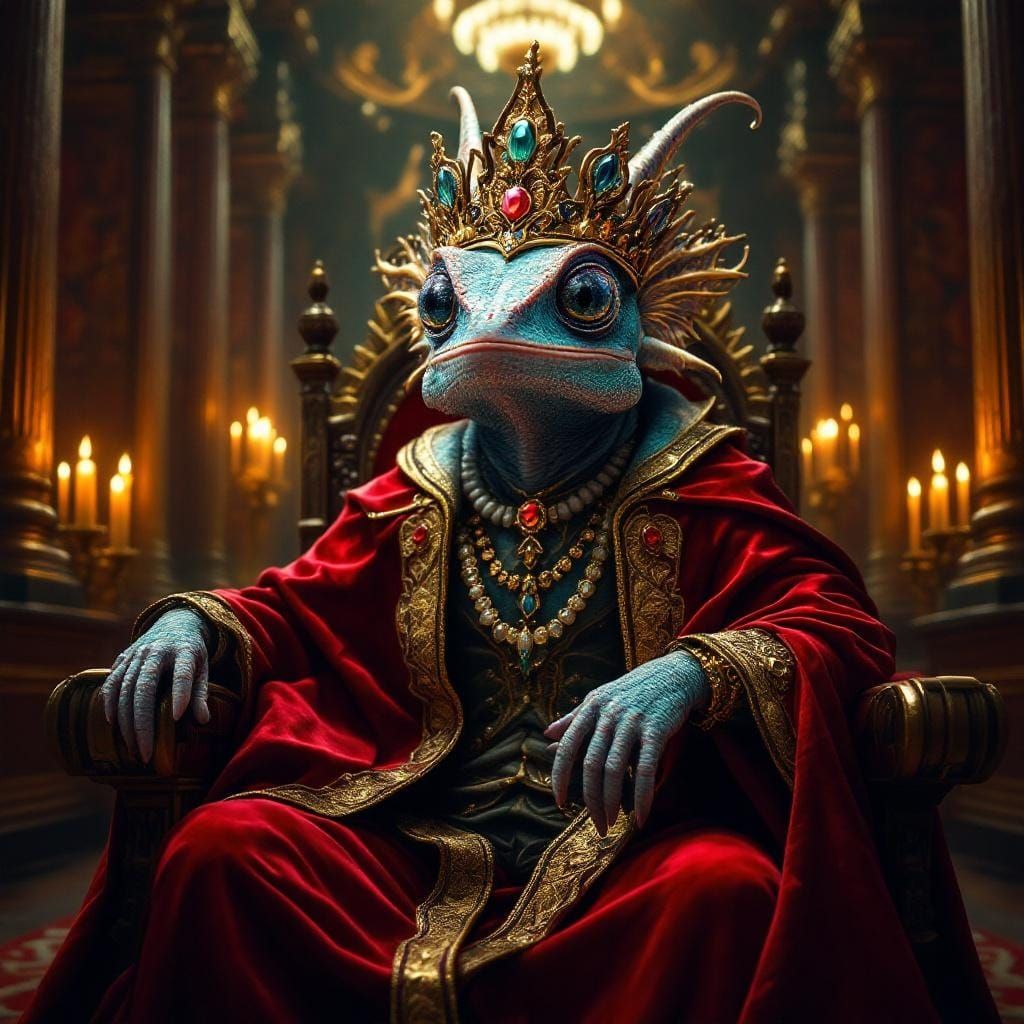 Chameleon King on Throne in Renaissance Style