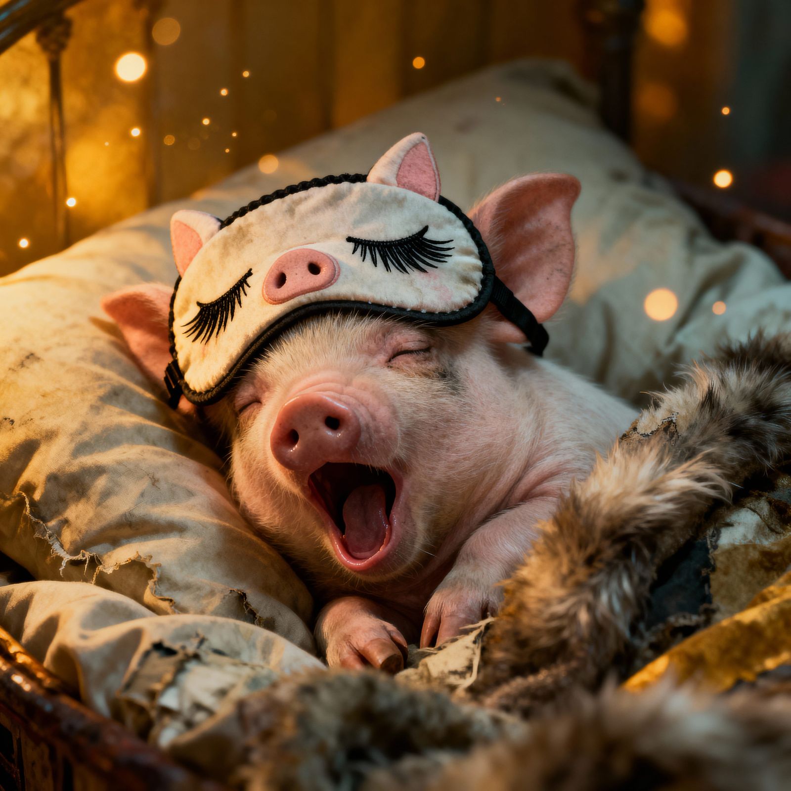Baby Pig in Cozy Bed, Whimsical Sleep Mask