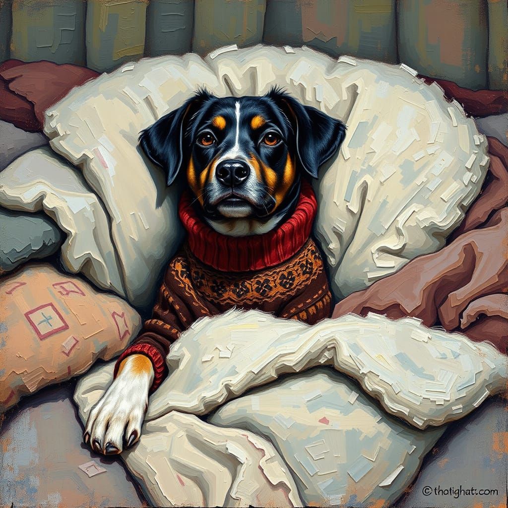 A Cozy Canine in Neo-Impressionist Splendor
