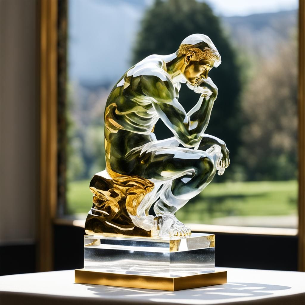 Rodin's thinker finely sculpted in translucent Crystal place...