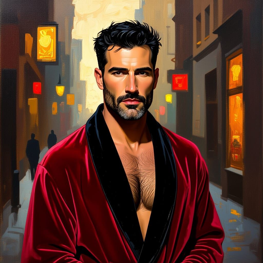Sad Man in Velvet Robe: Impressionist Portrait