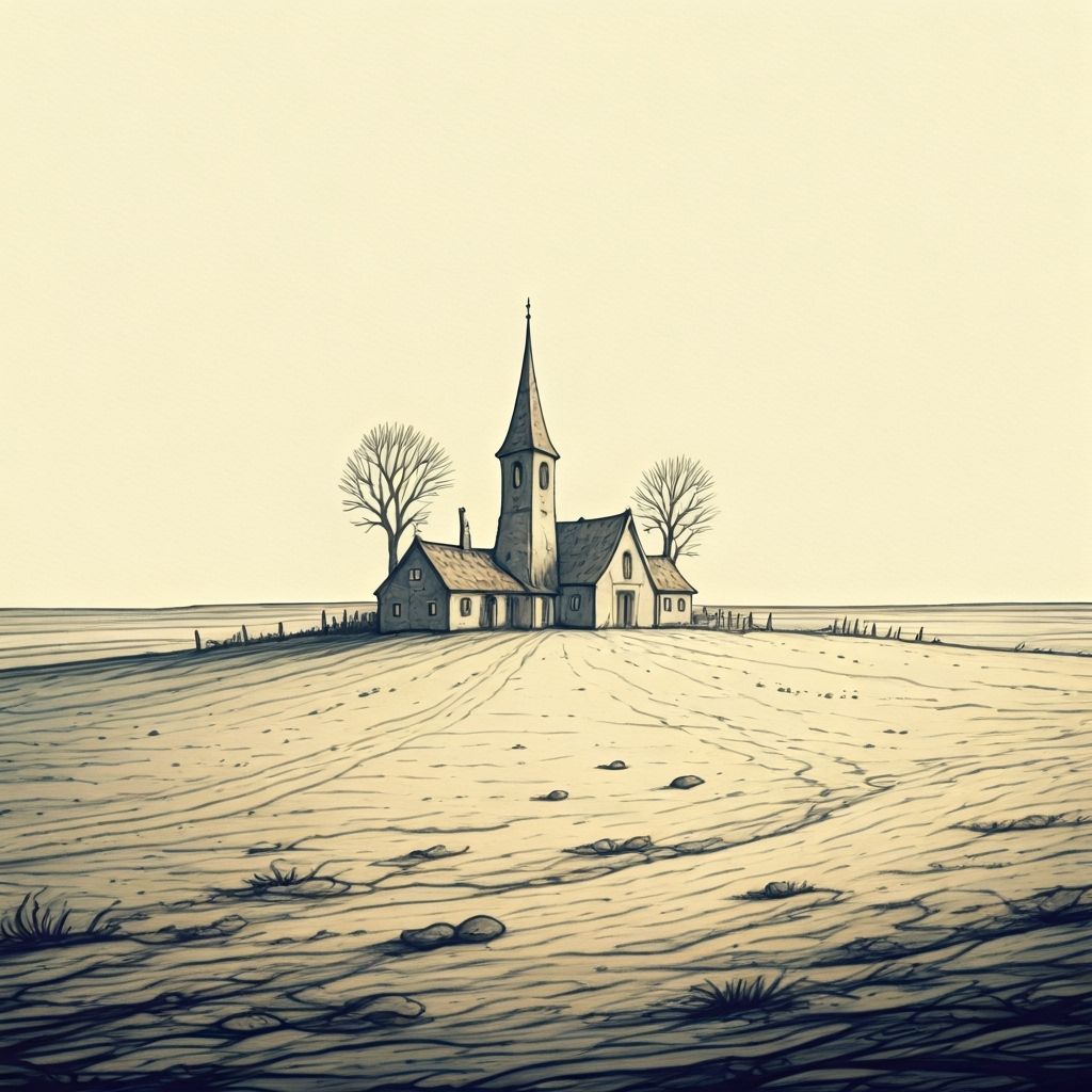 Whimsical Village in Empty Plain Watercolor Illustration