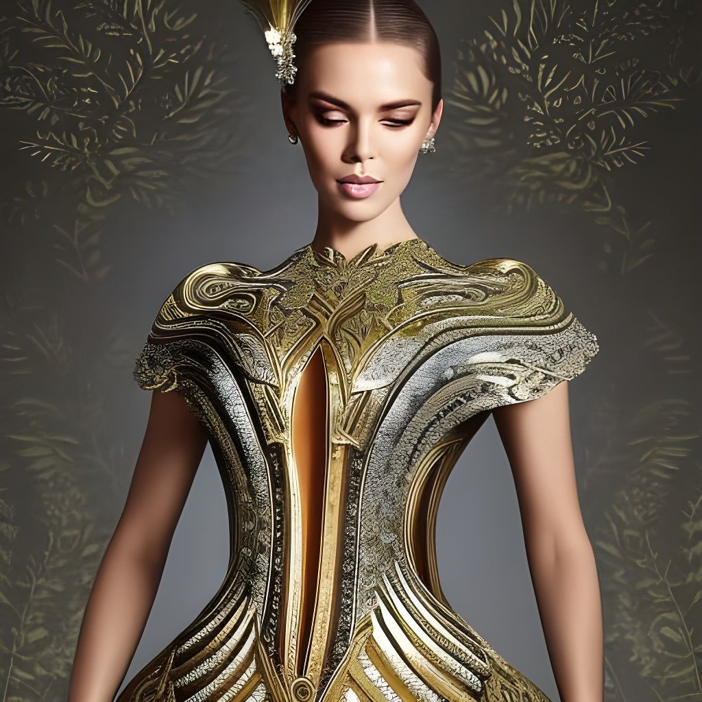 Elegant Woman in Snail Dress Botanical Art