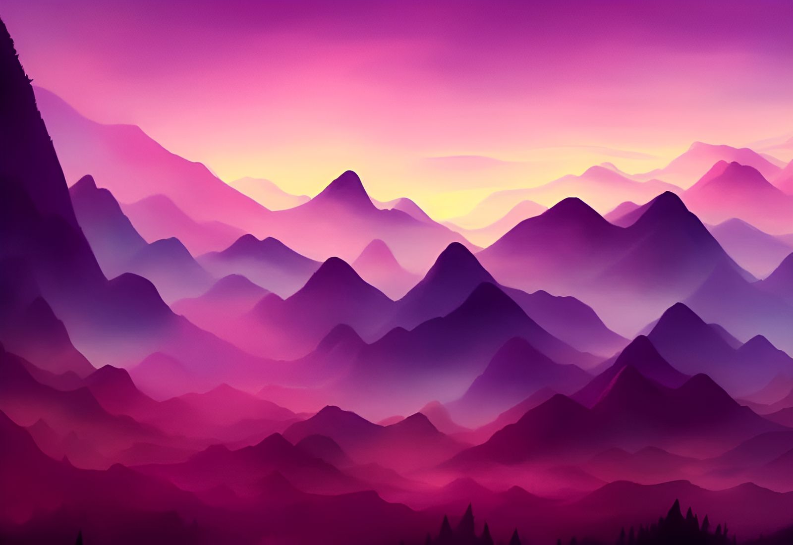 Purple Sunset over Mountain Range: Matte Painting