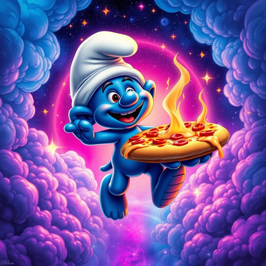 Smurf Monkey Delivers Pizza in Psychedelic Astral Portal