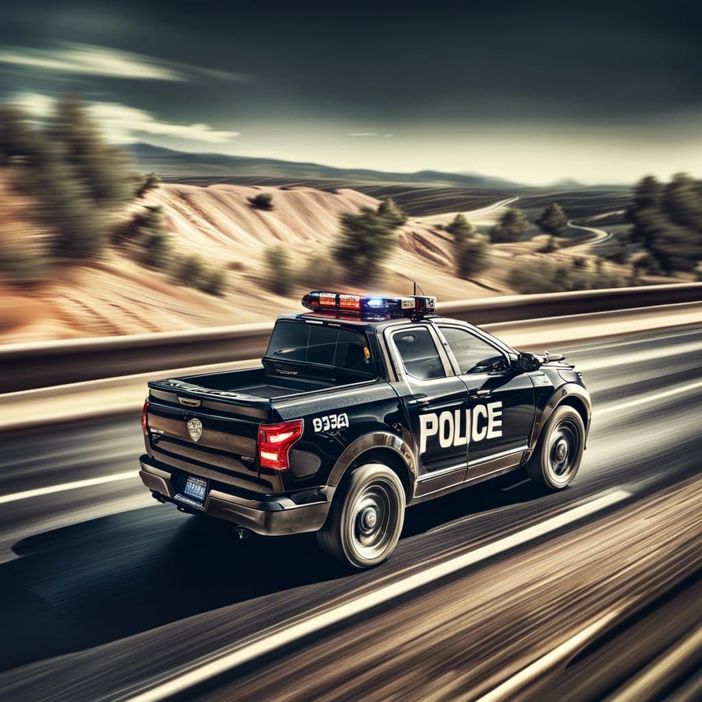 Police Chase on Highway in Hyperrealistic Style