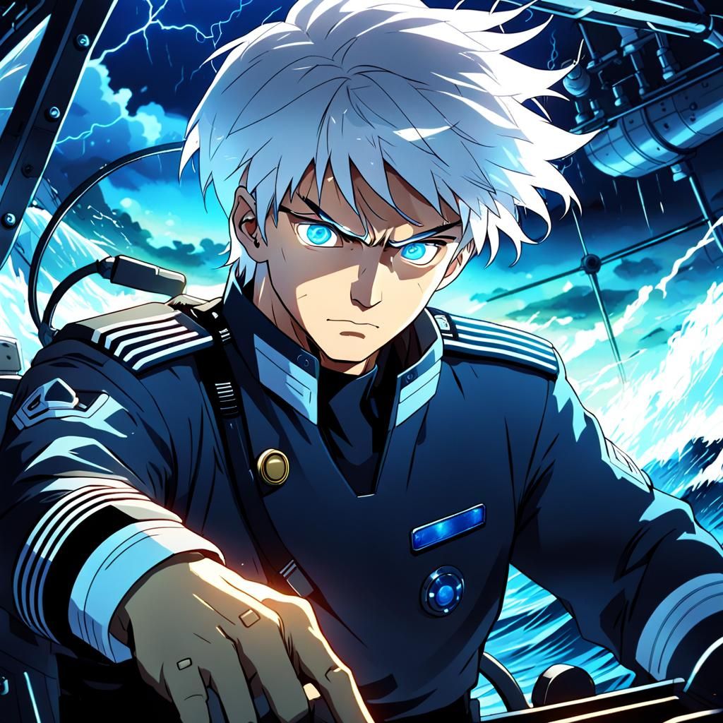 Anime Captain Commands Submarine During Storm