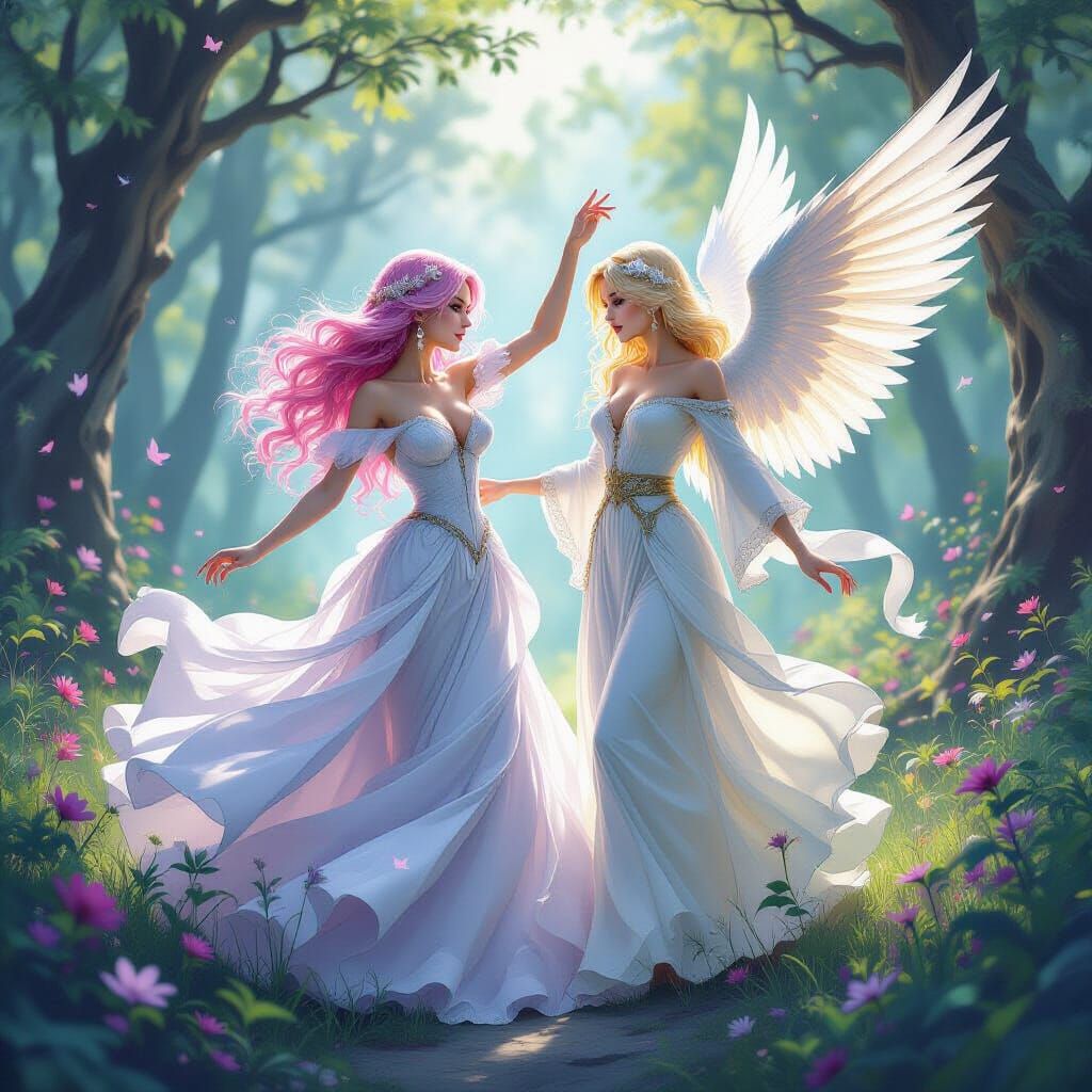 Ethereal Dance in Fairy Forest, Digital Art