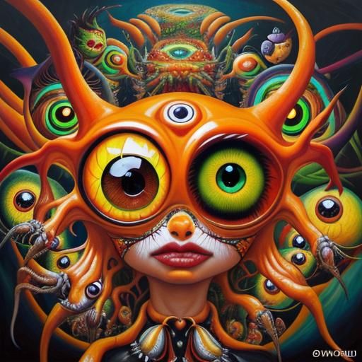 Surreal Creatures with Piercing Eyes: Oil Painting