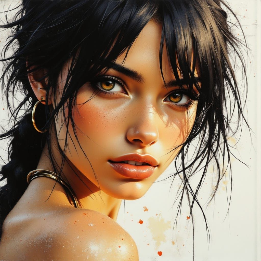 Detailed Portrait of a Beautiful Woman in Oil Painting Style