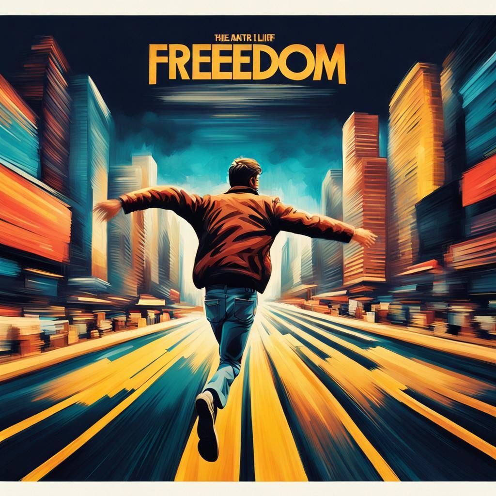 Man Runs Towards Freedom: 1980s Action Movie Poster