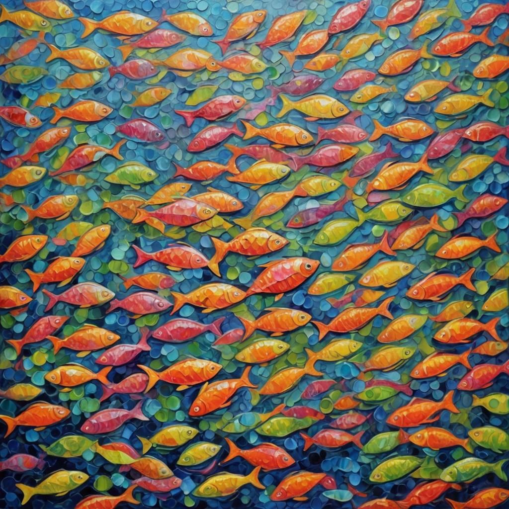 Fluorescent Fish in the Sea: Expressionist Oil Painting