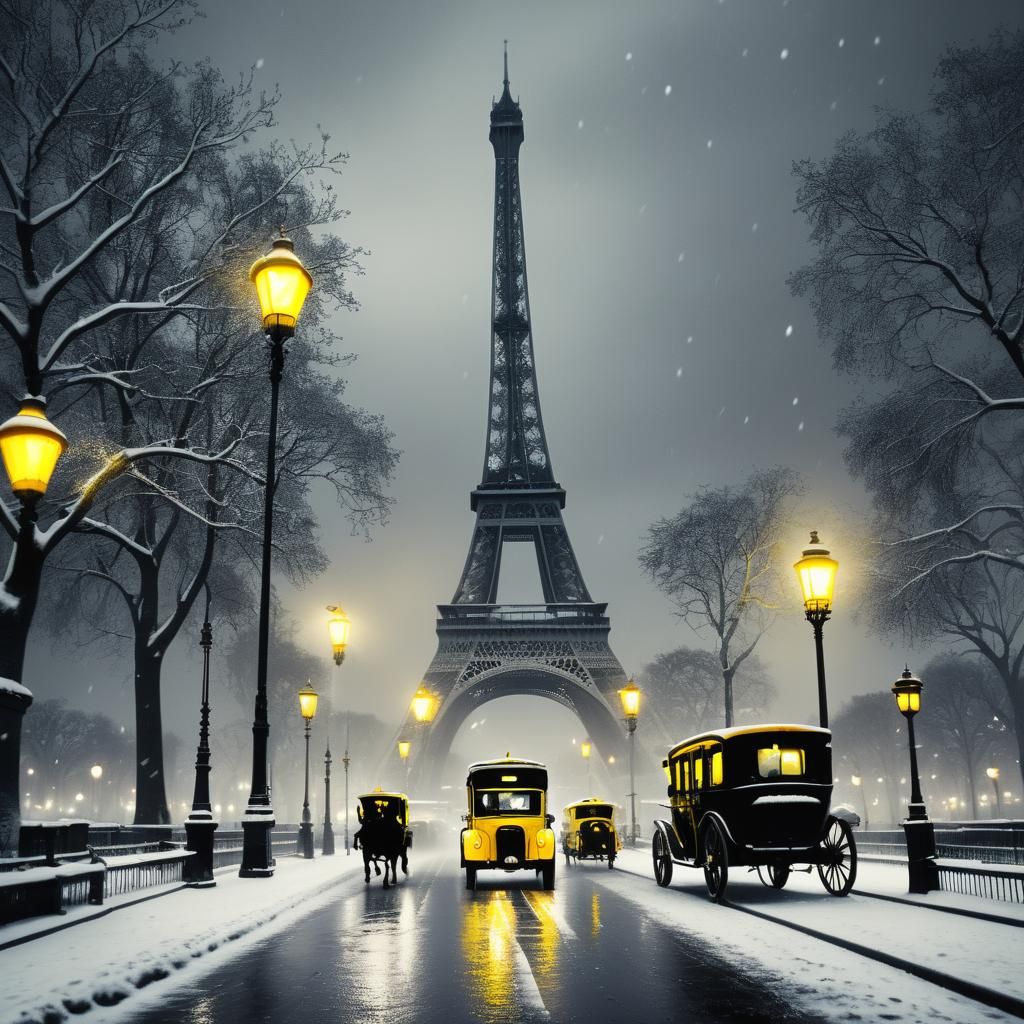 Eiffel Tower in Winter: A Film Noir Concept