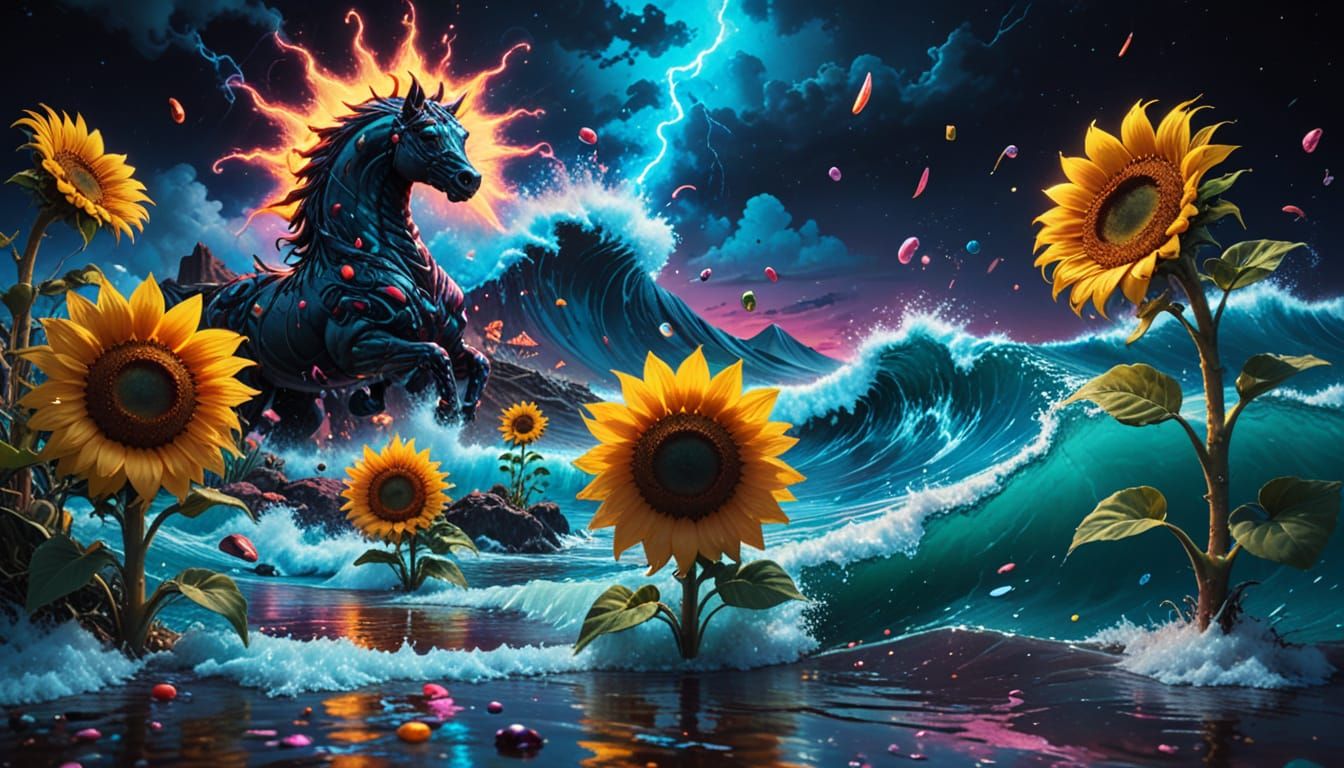 Moonlit Poker Game Under Starry Electric Skies