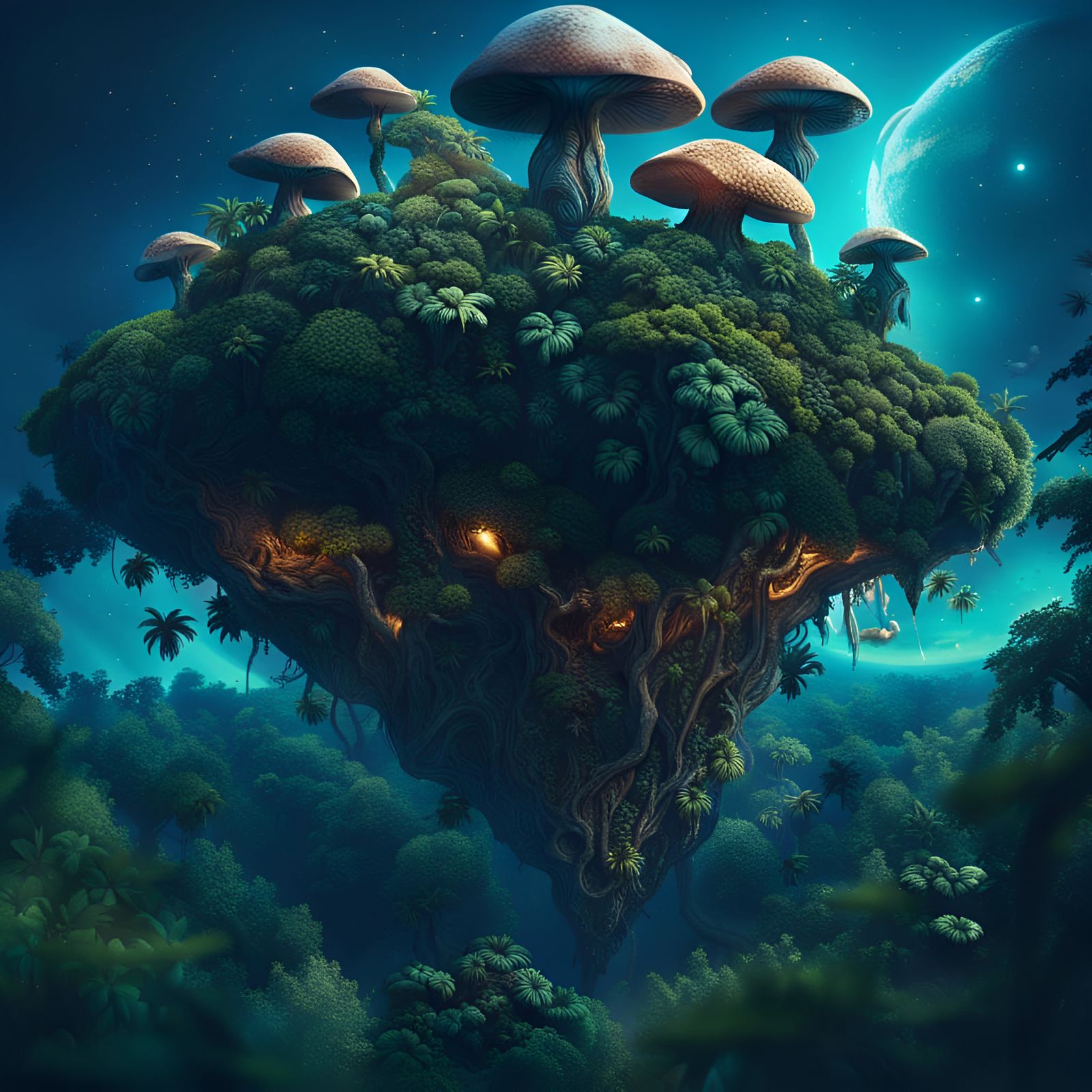 Lush Jungle Island Floating in Space