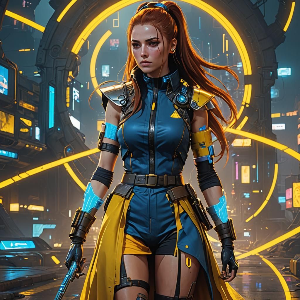Cyberpunk Maiden Conjuring Magical Energy Beams