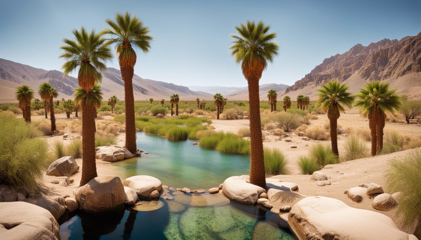 Desert Oasis with Sierra Nevada Mountains