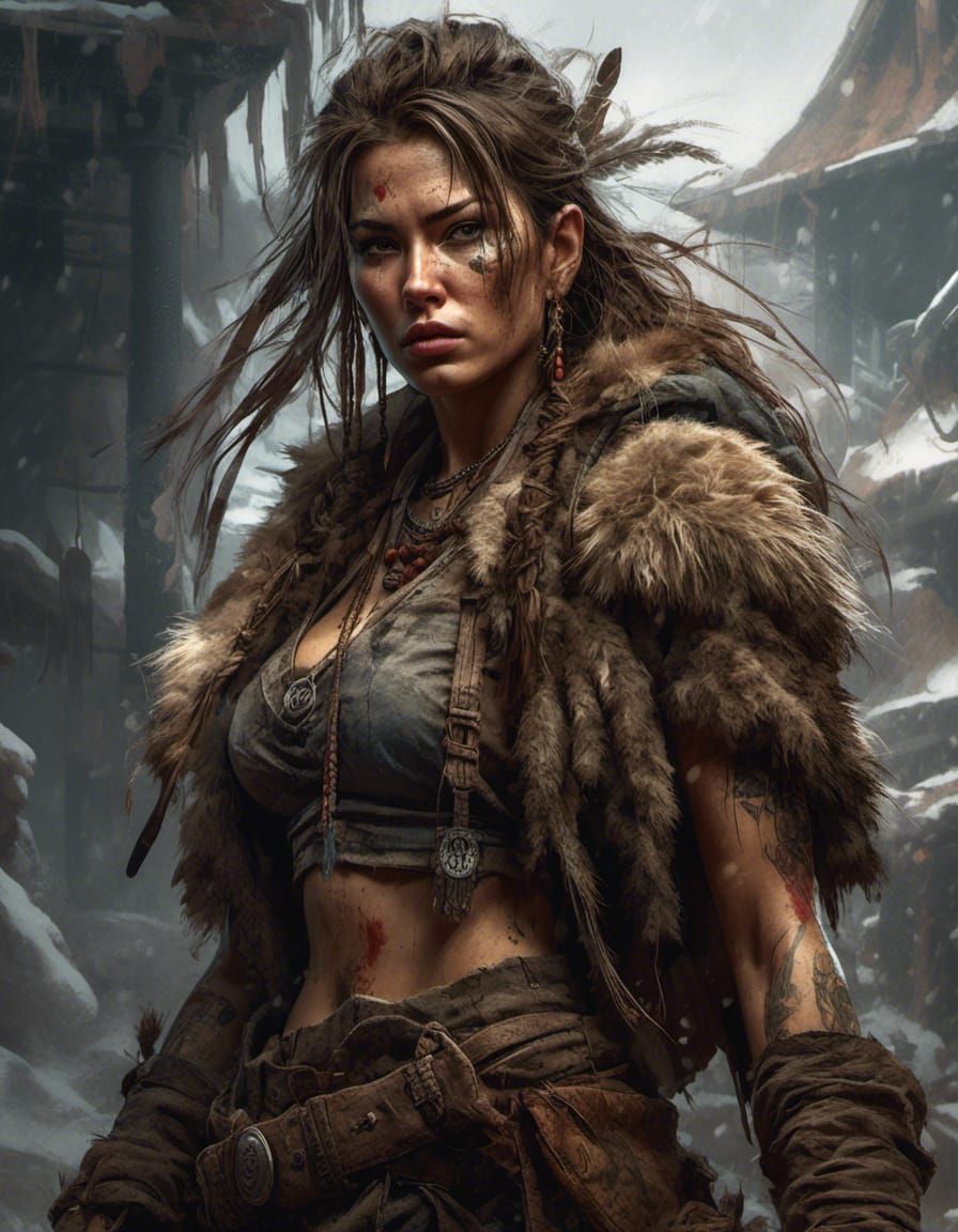 Detailed Female Barbarian in Dark Fantasy Style