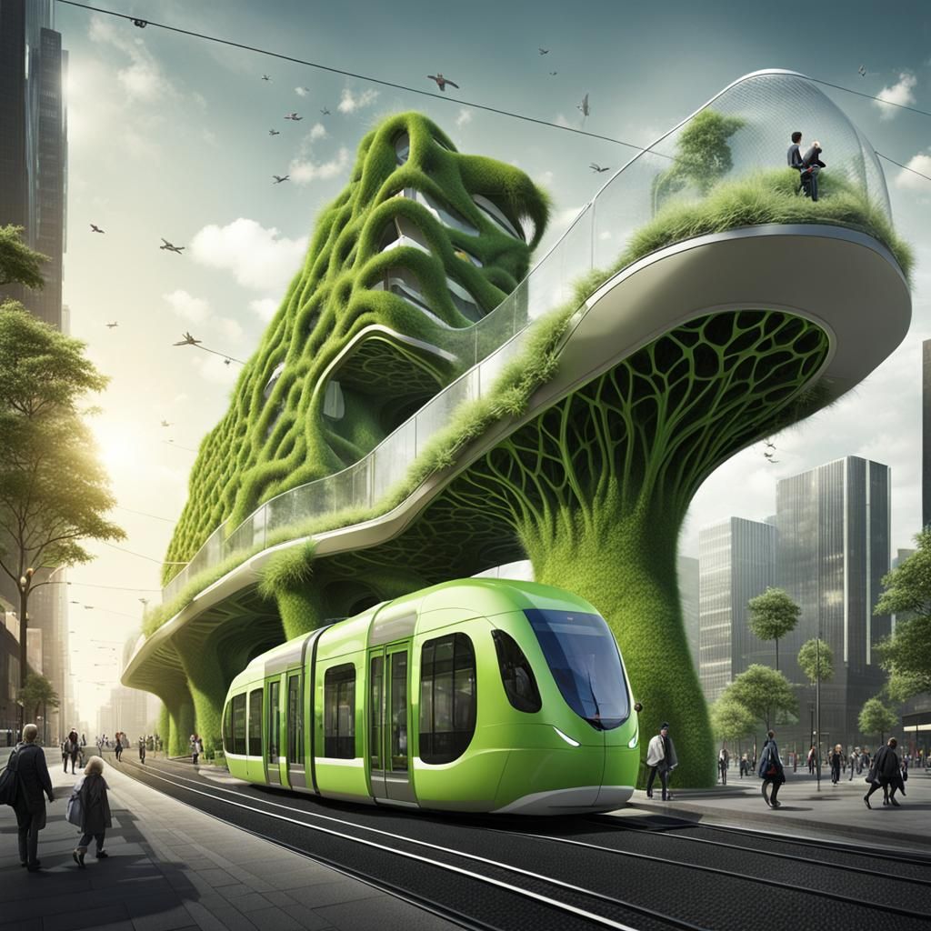 Futuristic Green City Trams Inspired by Gecko Foot