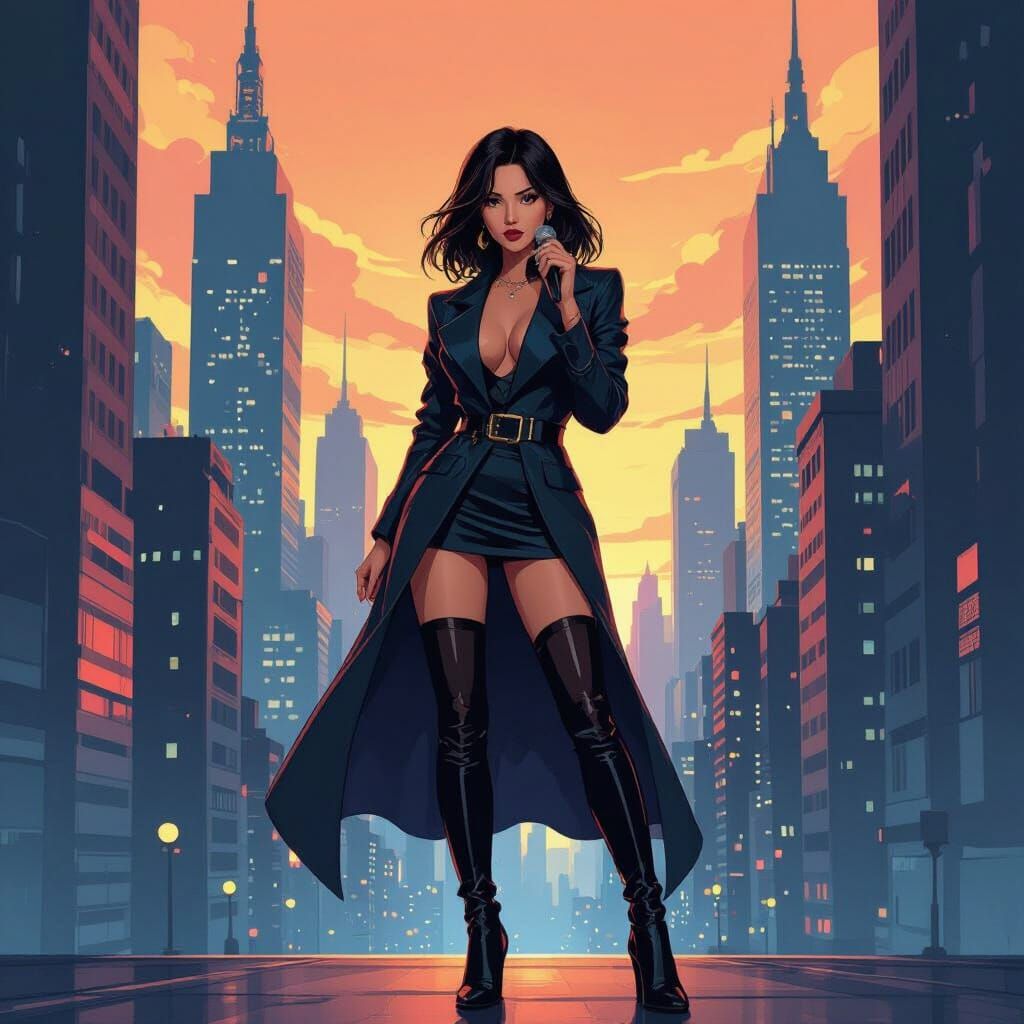 Singer in Cinematic Cityscape, Studio Trigger Anime Style