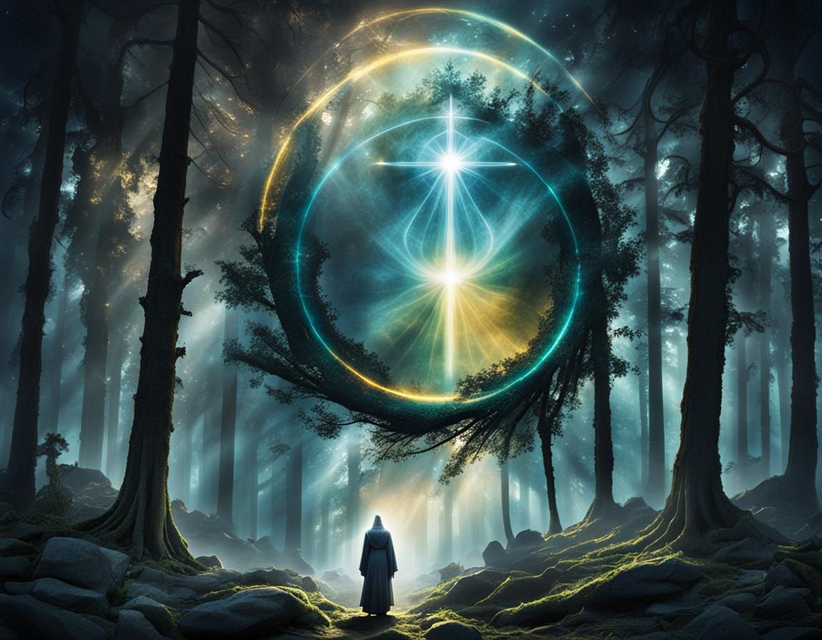 Ethereal Aura Encircling Spiritual Text and Divine Symbols