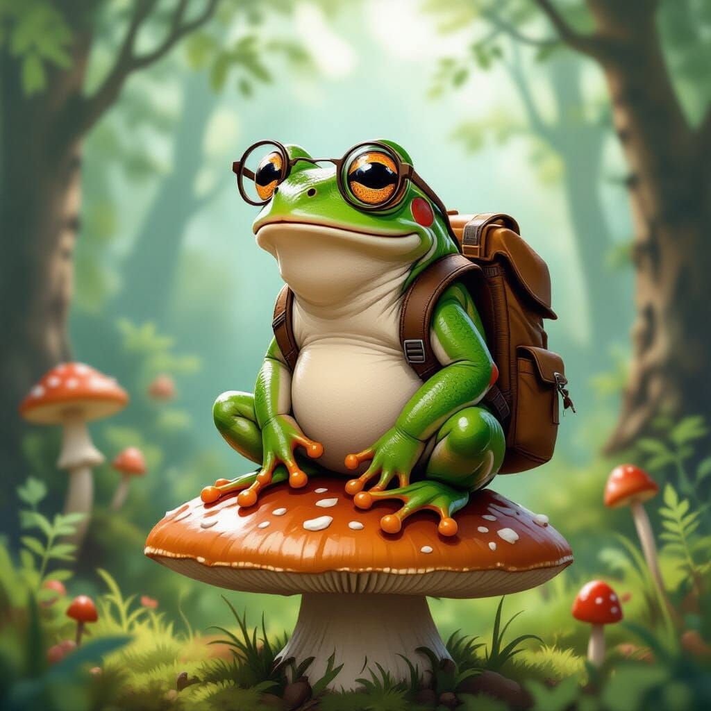 Intelligent Frog in Whimsical Forest, Inspired by Gurney
