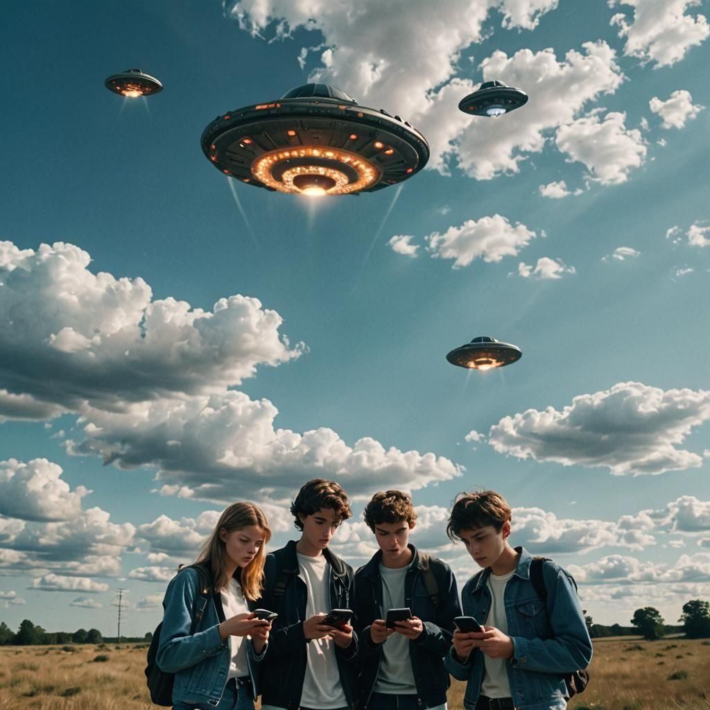 Teenagers, UFO, and Mobile Phones: Cinematic Film Still
