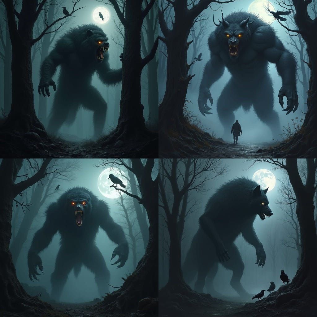 Gévaudan Werewolf Emerges from Foggy Forest Shadows