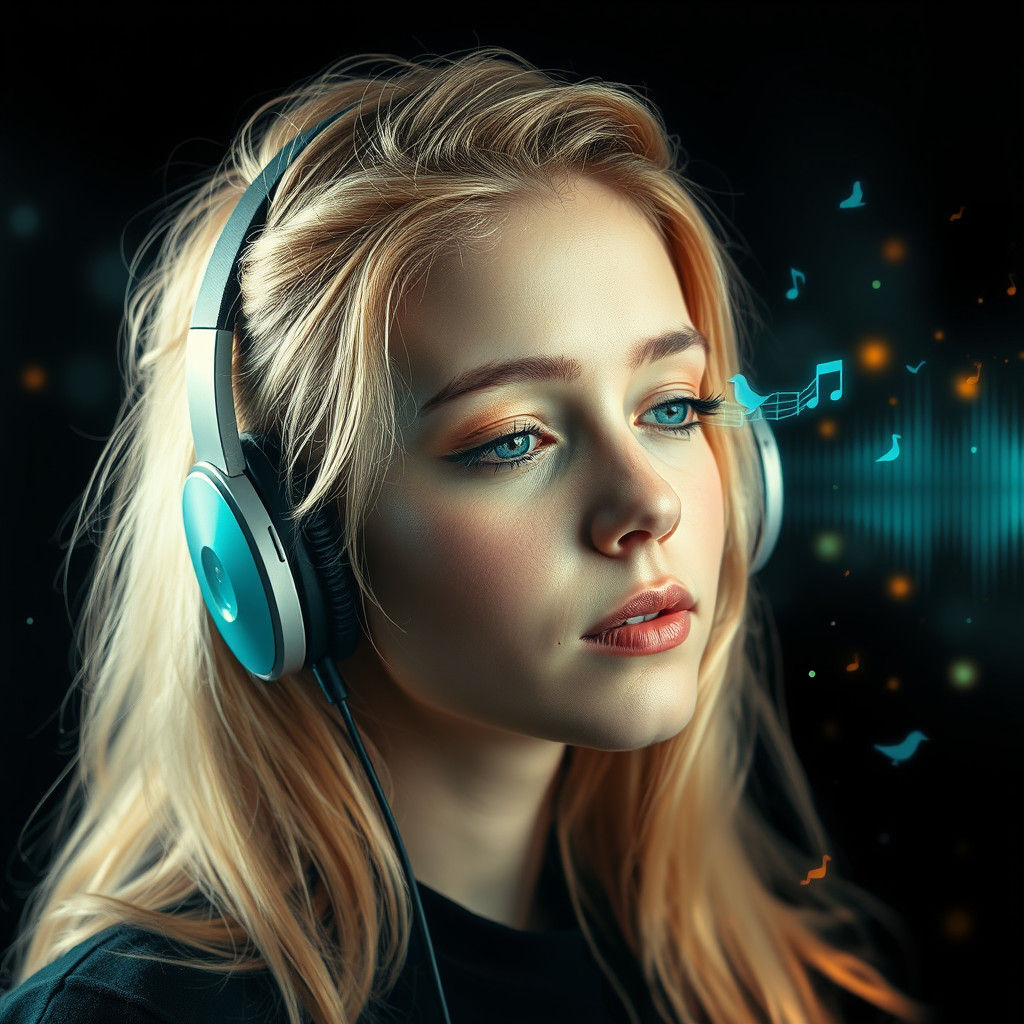 Surreal Double Exposure: Man Listening to Music