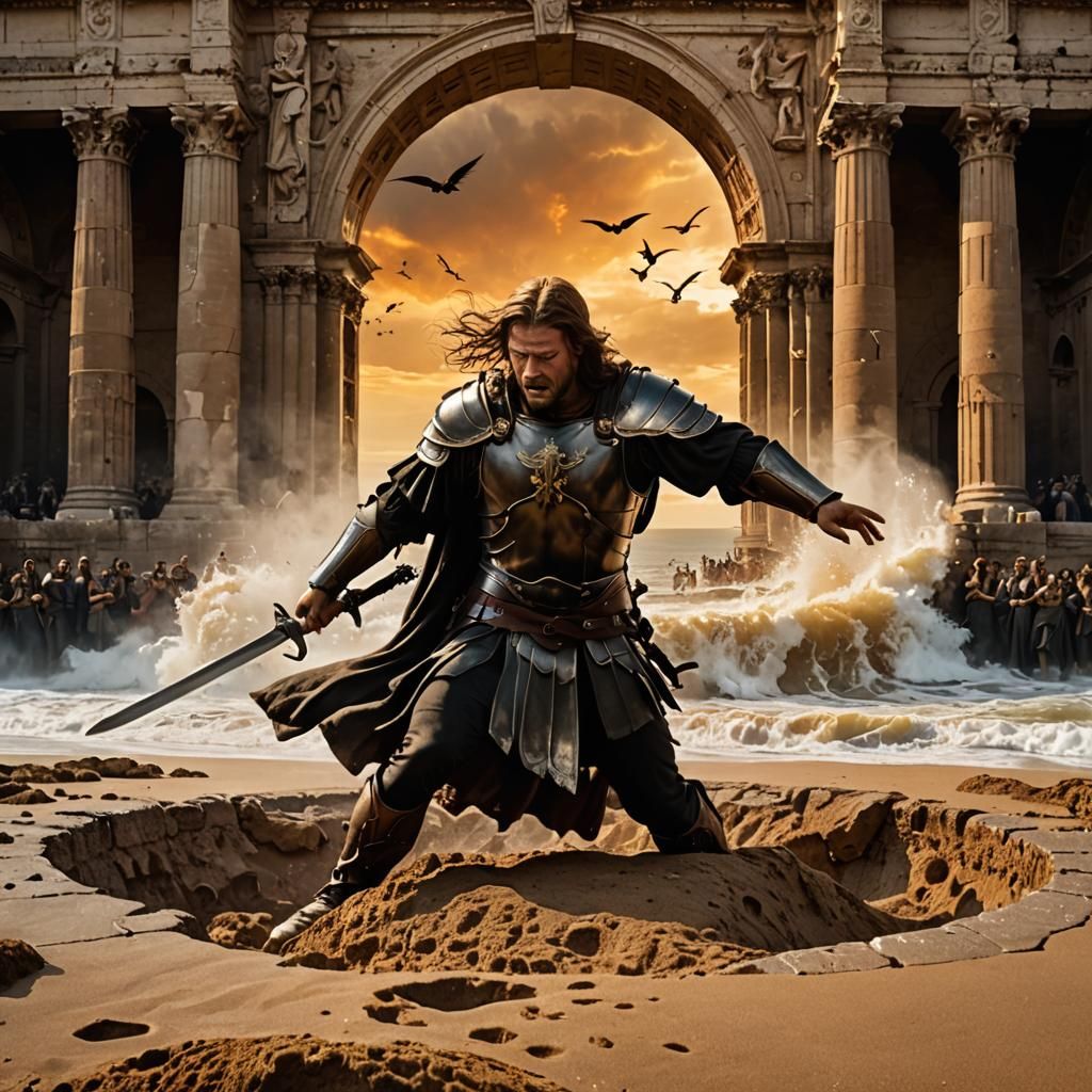 Epic Coliseum Scene: Death, Flight, and Resilience