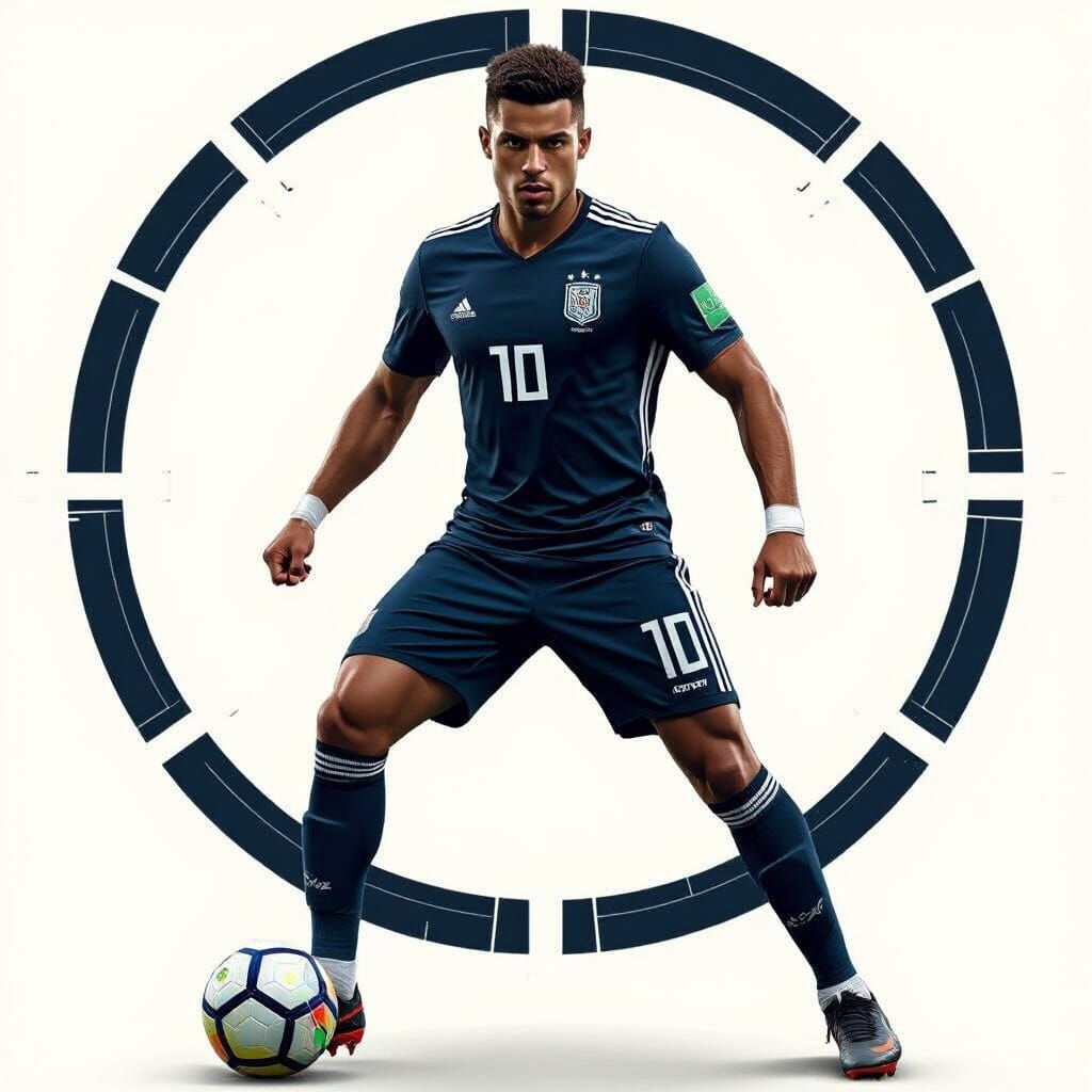 Futuristic Soccer Player in Dynamic Pose: Hybrid Style