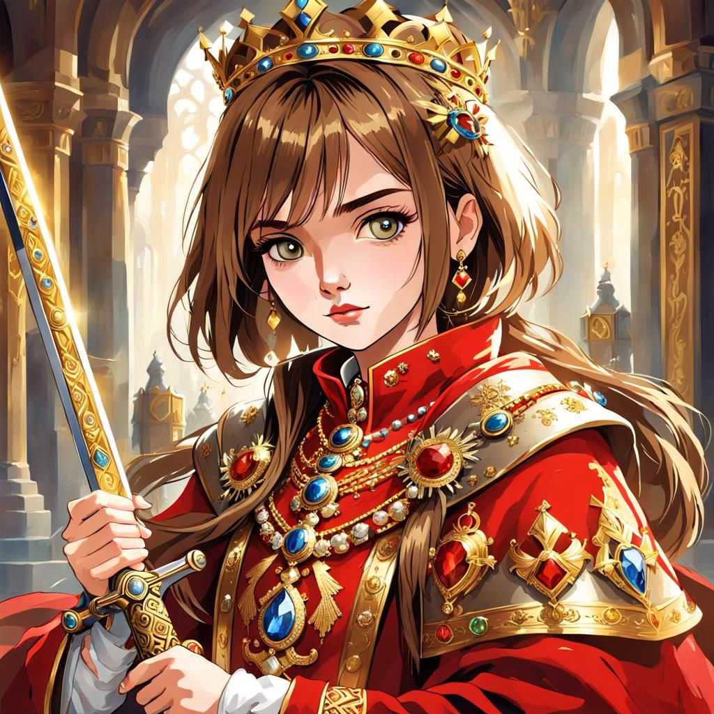 Queen in Royal Regalia on Horseback Portrait