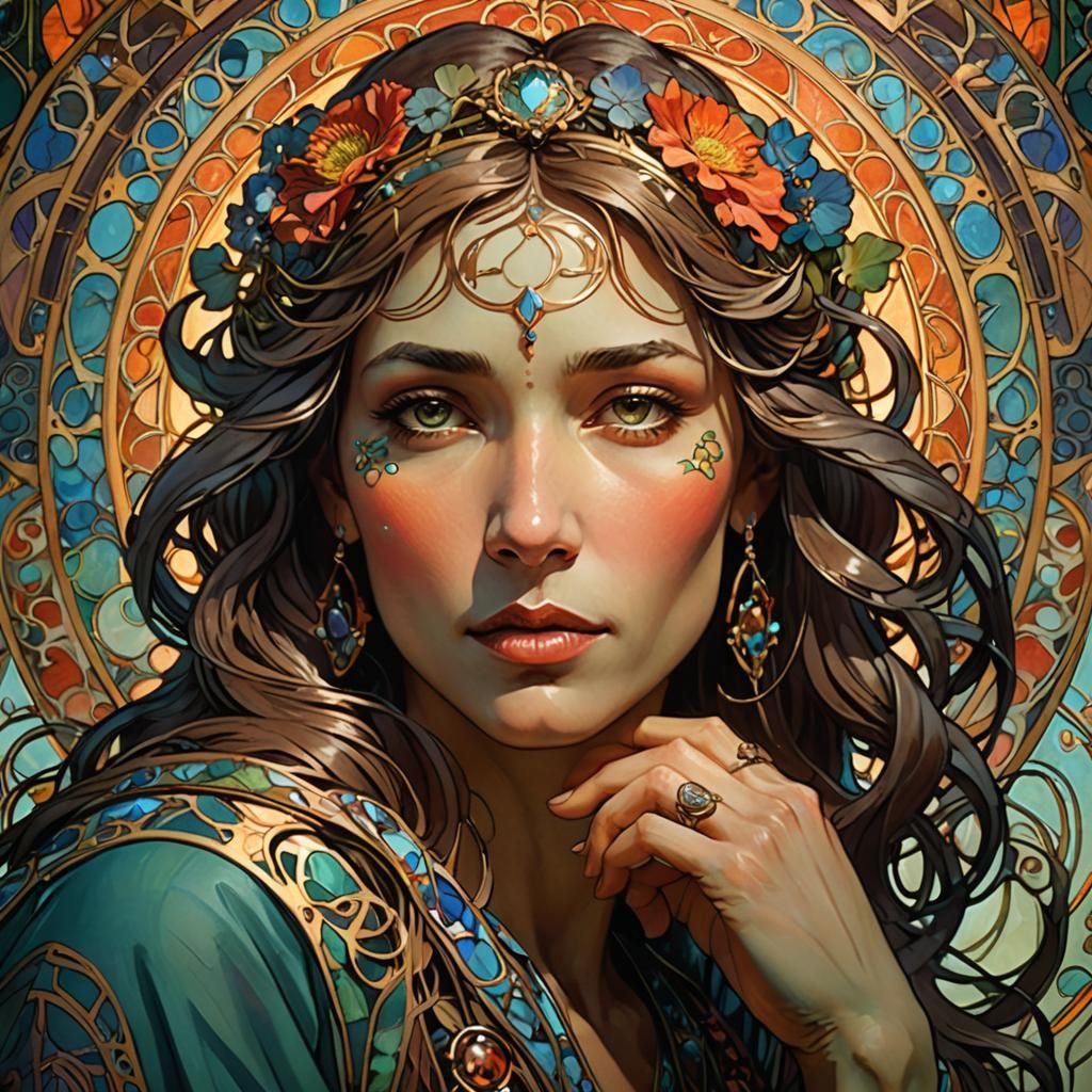 Art Nouveau Portrait with Expressive Detail