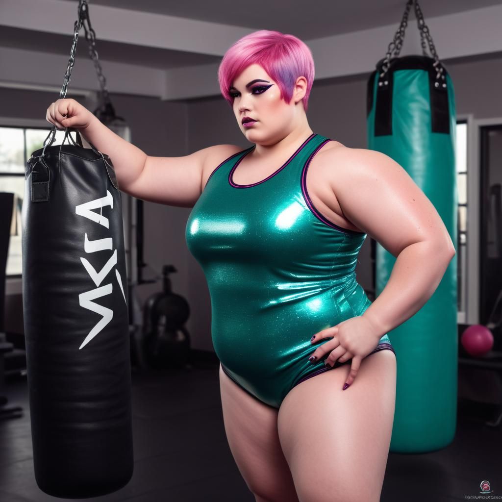 Curvy Warrior Woman Training in Gym: Cinematic Portrait