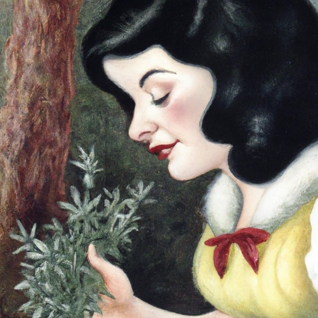 Fairytale Princess Sniffs Fresh Herbs in a Vibrant Impressio...