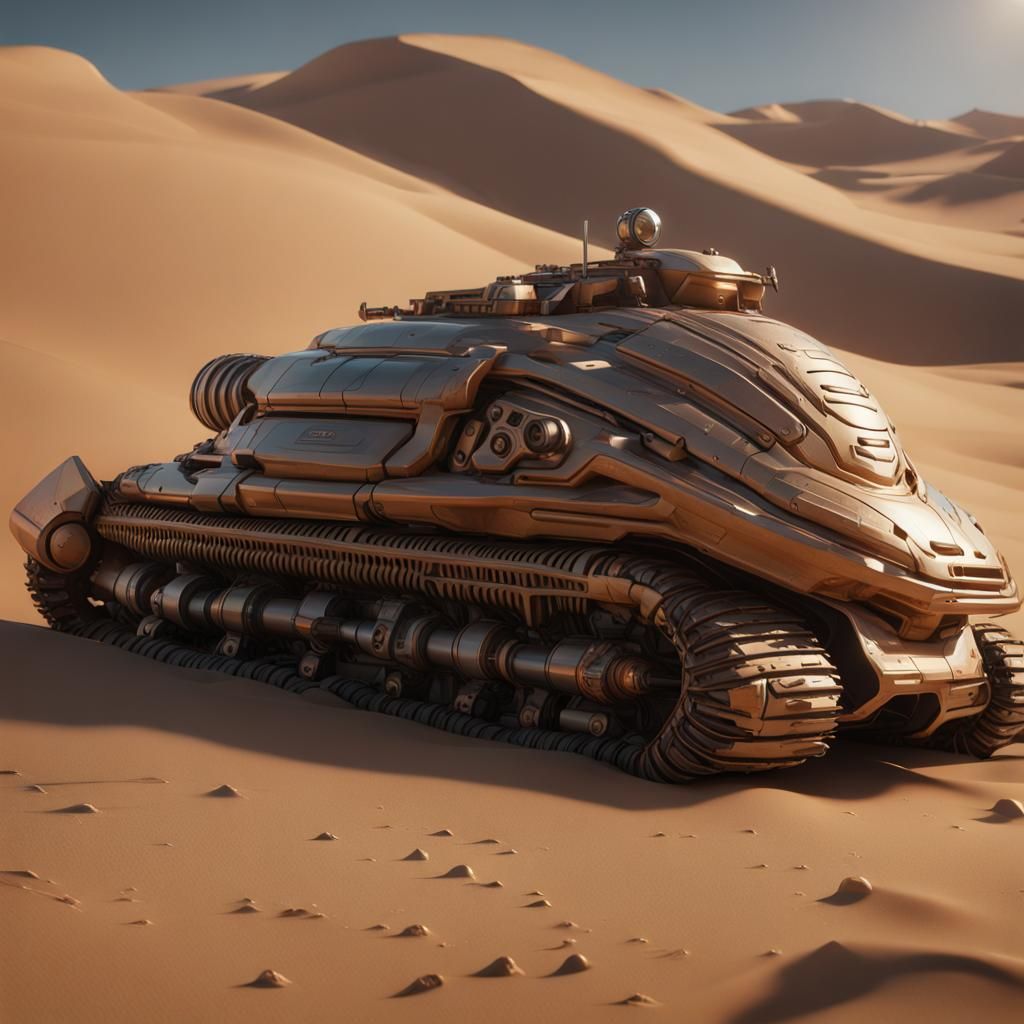 Dune Sandworm Harvester in Hyperrealistic Sci-Fi Landscape